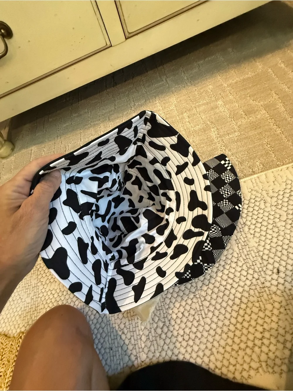 4 -Black & Cream Reversible Bucket Hat  Set- Checker Pattern